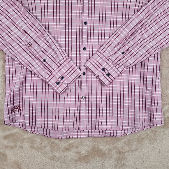 John Lennon Button-Down Oxford Shirt Pink Plaid Embroidered Long Sleeve Men's XL - Picture 8 of 11